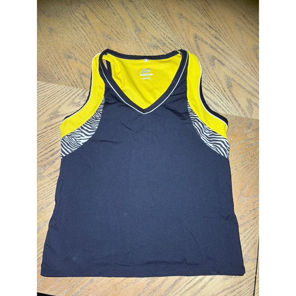 Tail Performance Mens Tank Top Black Yellow Zebra Print Athletic Shirt Size M